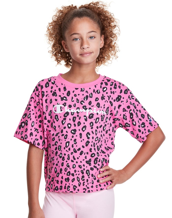 Champion Boxy Leopard Print Kiz Çocuk Tişört Pembe/Siyah ( CTZQPD263 )